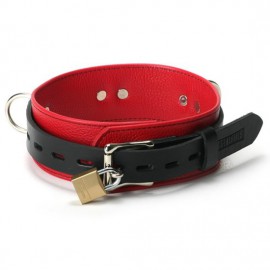 Collier minerve bondage premium simili cuir rouge et noir