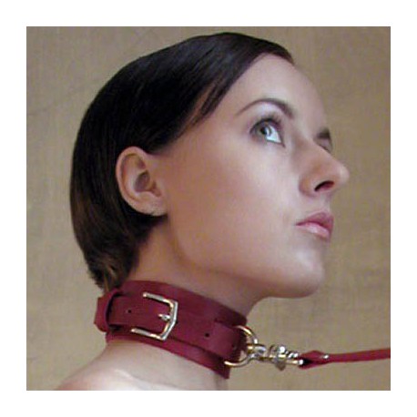 Laisse et collier D-ring en simili cuir rouge - Nedgy BDSM