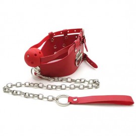 Laisse et collier avec ball gag rouge