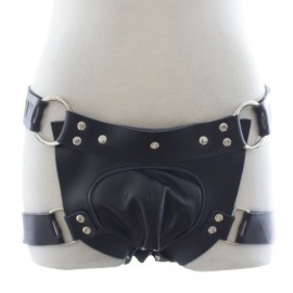 Jock-strap de chasteté simili cuir noir