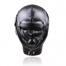 Cagoule simili cuir fermeture complete et ball gag integre