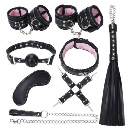 Set de soumission débutant 8 pièces simili cuir noir et rose