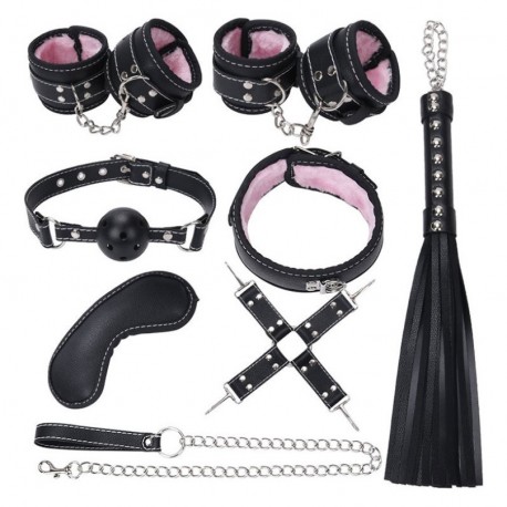 Set de soumission débutant 8 pièces simili cuir noir et rose