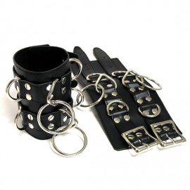 Menottes - Bracelets de force en simili cuir noir largeur 10 cm