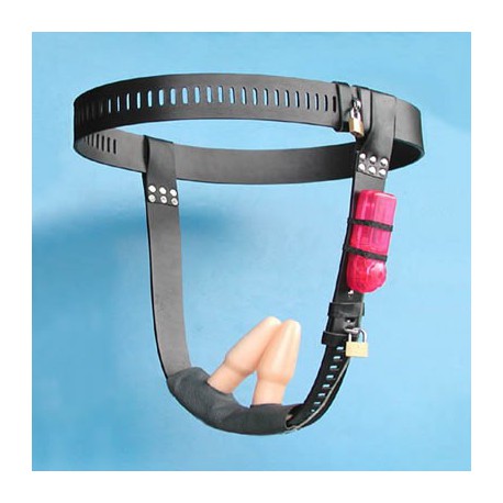 Ceinture de chasteté avec plug anal+vibro vaginal noire