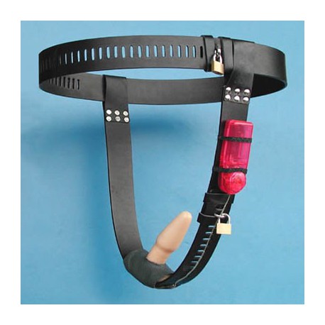 Ceinture de chasteté avec vibro plug anal noire