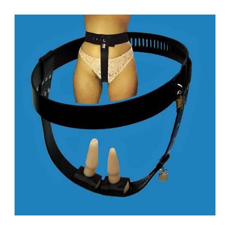 Ceinture de chasteté avec plug anal+plug vaginal noire