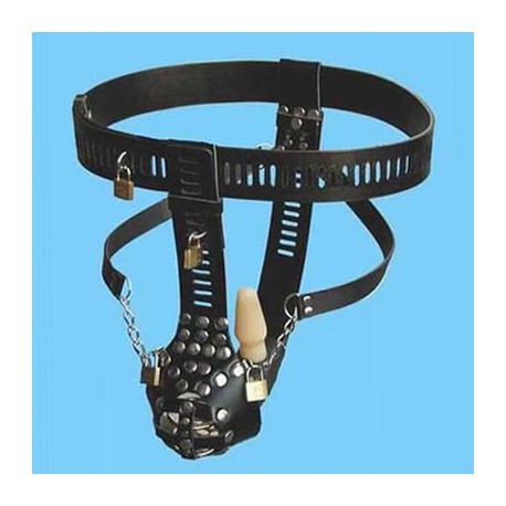 Ceinture de chasteté noir pour homme avec plug anal