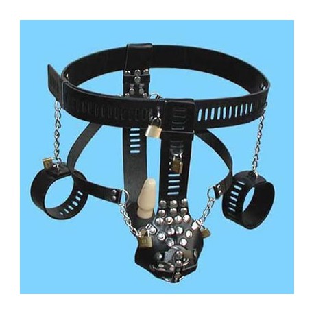 Ceinture de chasteté pour homme avec menotte et plug anal