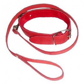 Collier laisse d'esclavage rouge en simili cuir