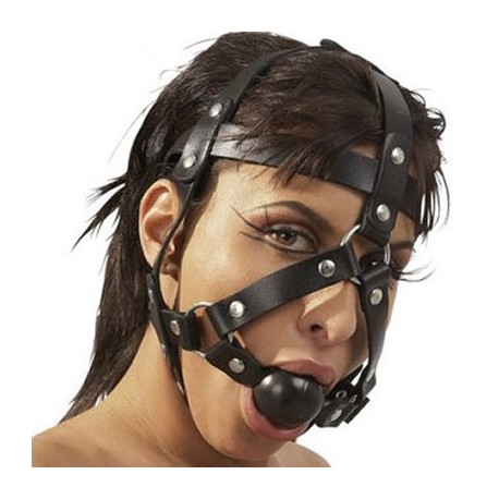 Harnais cuir ball gag soft gros diamètre